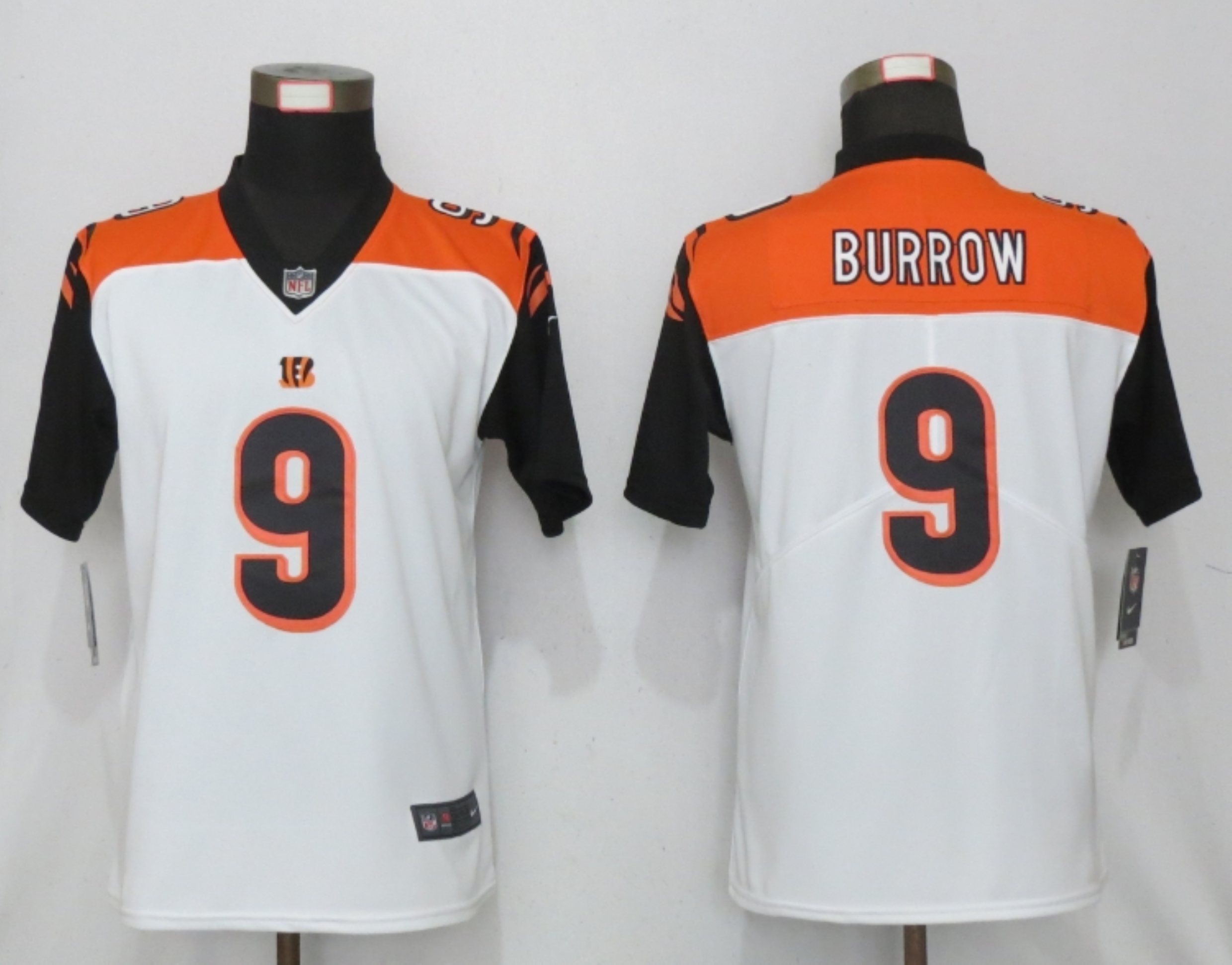 Women New Nike Cincinnati Bengals #9 Burrow Nike White NFL 100 Alternate Vapor Elite Playe